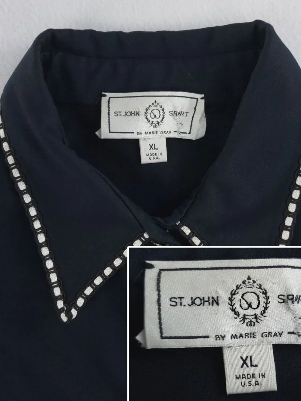 St. John Sport Marie Gray Vintage Chore Jacket Snap USA Shoulder Pads Women's XL
